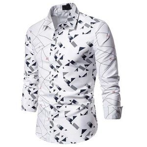 Casual Men Geometry Print Long Sleeves Shirts